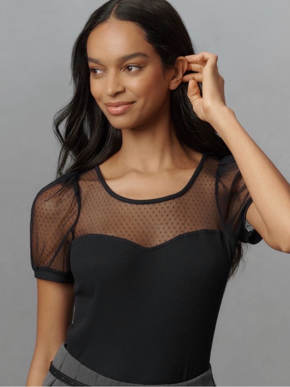 NWT Anthropologie Maeve Sheer Yoke Sweetheart Top Size M